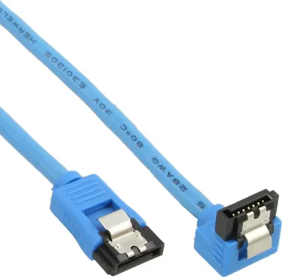 Immagine prodotto di InLine® 27703F Cavo di collegamento SATA 6Gb/s rotondo, angolato, blu, con capocorda, 0,3 m