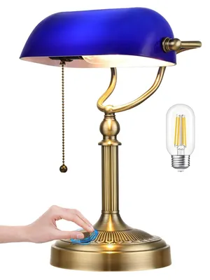 Productafbeelding van Blauwe Bankierslamp met Dimbare LED Verlichting