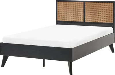 Obrázek produktu pro BELIANI Postel černá ratanová dřevotříska 120 x 200 cm základna postele s lamelovým rámem proutěné čelo moderní boho styl ložnice