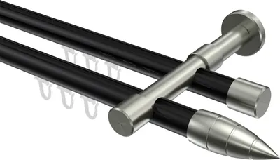 Produktbild von Interdeco Innenlaufstange / Gardinenstange mit Innenlauf Schwarz / Edelstahl-Optik, Typ Prestige Samanto (Rillenpatrone), 20 mm Ø 2-läufig, 200 cm