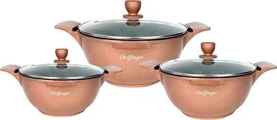 Imagen del producto de Juego de sartenes para cocinar - 6 piezas - 20, 24 y 28 cm - Color bronce