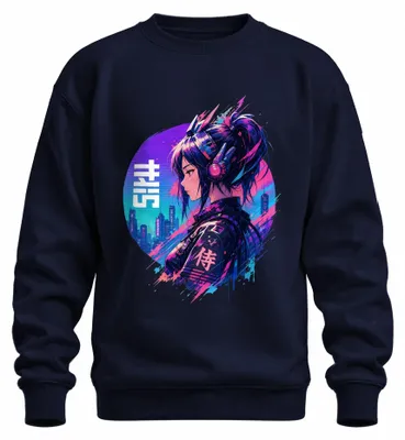 Obrázek produktu pro Cyberpunková anime mikina s motivem samurajky, japonský styl, éra Y2K, pro fanoušky, tmavě modrá, velikost XL