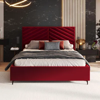 Produktbild von FDM Bett MISTERO  Paris  90x200 cm Polsterbett mit Lattenrost aus Metall Bettkasten Stauraumbett Samt wine