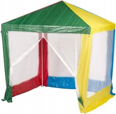 A colorful children's play tent.