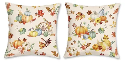 Productafbeelding van 2 stuks kussenhoezen, herfstmotief, pompoen, 45 x 45 cm, fluweel, zacht, decoratieve kussenhoes, sierkussenhoezen