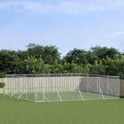 Image de Enclos extérieur pour chiens Argent 8x8x2 m Acier galvanisé