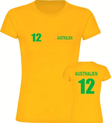 Produktbild von multifanshop Damen T-Shirt - Australien - Trikot Nummer 12, gelb, Größe M