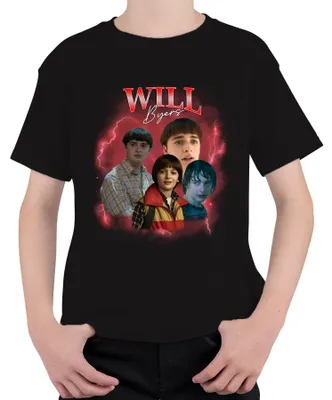 Obrázok produktu pre WILL Byers Stranger Fan Gift Retro Vintage Series 90. rokov Bootleg Uni detské tričko, čierna, 128