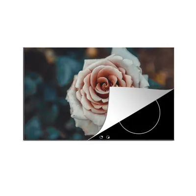 Produktbild von KitchenYeah© Herdabdeckplatte Blume - Weiß - Rosa , 91x52cm, Küche Deko, Glaskeramikkochfeld Herdabdeckung, Abdeckplatte fùr Kochfeld
