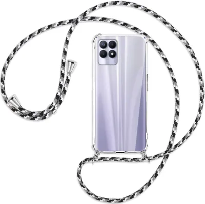 Produktbild von Handykette Backcover-Schutzhülle mit Band (Metall silberfarben) für Realme 8i - schwarz/grau/weiß