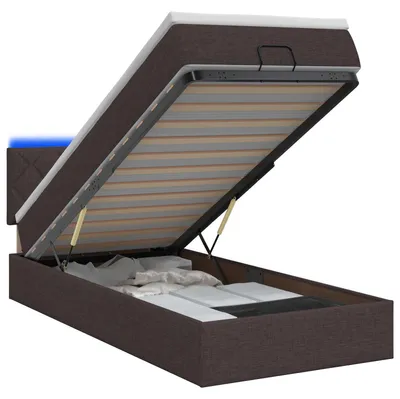 Image de Lit avec rangement et matelas LED, couleur marron foncé, dimensions 90 x 200 cm