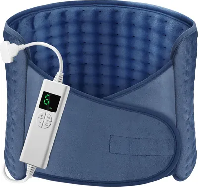 Productafbeelding van Elektrische warmtekussen OneAmg, 126x30 cm, verwarmingsband voor de rug, 6 warmtestanden en automatische uitschakeling. Wasbare band met klittenband voor nek, rug en buik, blauw
