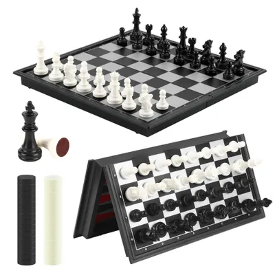 Obrázok produktu pre Magnetická šachová hra, 3 v 1: prenosná šachová hra, dáma, backgammon