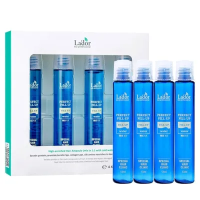 Immagine prodotto di LADOR Perfect Hair Fill-up Siero professionale per la cura dei capelli con cheratina, proteine, ceramide e collagene 4x13ml Ampolle