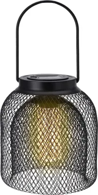 Produktbild von LED Solar Hängeleuchte warmweiß - 22 cm - Gartenlampe aus Metall in schwarz - Garten Leuchte Deko Beleuchtung Gitter Lampe zum Hängen kabellos für Außen