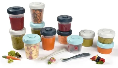 Productafbeelding van Bewaarbakjes moedermelk - Set van 12 - Met clip en siliconen lepels - Stapelbaar - BPA-vrij