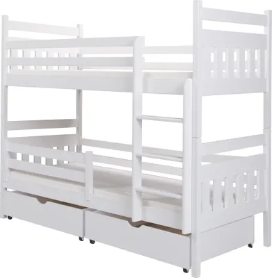 Produktbild von KEF Philipp Etagenbett Kinder Holz Kinderbett Holzbett mit Schubladen mit Matratze Weiß 80x180 cm