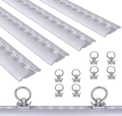 Produktbild von TRMLBE 4 x 1m Airlineschiene Set Aluschiene mit 10 Zurrösen, Kederschiene Set inkl. M6 Bohrungen, Schraubfitting Airlineschiene Ladungssicherung für LKWs und Wohnmobile