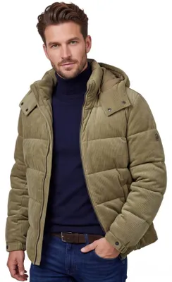 Produktbild von BOSS Black warme Steppjacke khaki mit Kapuze, schmale Passform