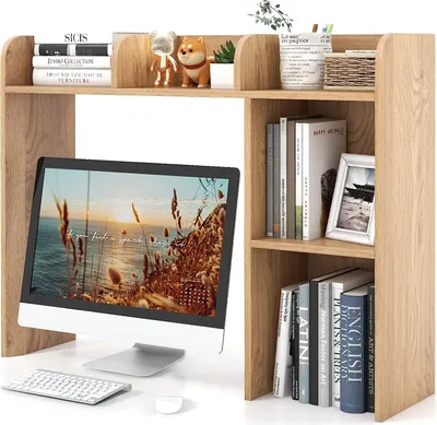 Produktbild von GOPLUS Bücherregal aus Holz, multifunktionaler Schreibtischregal mit 5 offene Ablage, Stabiler Büroorganizer mit Kippsicherung & rutschfeste Füße, für Büro Arbeitszimmer Küche (Natur)