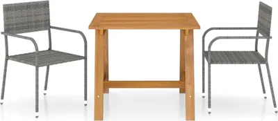 Produktbild von Gartenmöbel-Set 3-tlg. Grau Akazien-Massivholz/Stahl/PE Rattan 2 Stühle 1 Tisch 88x88x74cm