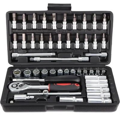 Productafbeelding van Een 53-delige set sleutels met een 1/4" ratelkas en een set bits