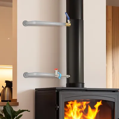 Image de Tube de cheminée Izrielar Ø15cm avec serpentin intégré en acier inoxydable pour le chauffage de l'eau - échangeur de chaleur pour l'eau chaude et le chauffage d'appoint