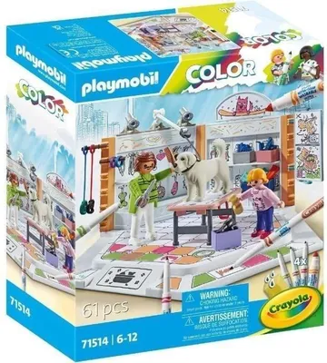 Image de PLAYMOBIL Color Salon de Toilettage, Crayola, 61 Pièces, Dès 5 Ans