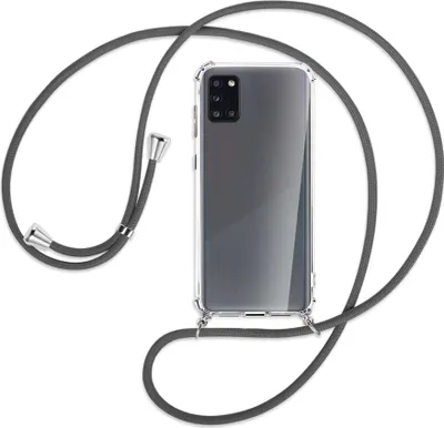 Produktbild von Handykette Backcover-Schutzhülle mit Band (Metall silberfarben) für Samsung Galaxy A31 - dunkelgrau