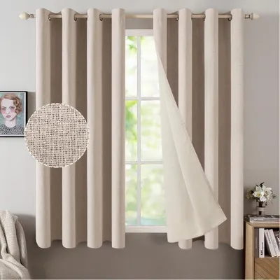 Immagine prodotto di Tende oscuranti termoisolanti opache con occhielli - Set da 2 - Corte - Effetto lino - Soggiorno - Isolamento termico - Oscuranti