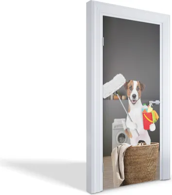 Produktbild von Türdeko Aufkleber Selbstklebende Wandsticker Personalisiert - Putzhund - 95 x 205 cm