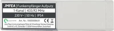 Produktbild von JULIUS MAYER Funkempfänger JMFEA für Rohrmotoren, Aufputz / weiß Modul zur Funk‑Nachrüstung für 230V Rohrmotoren, 433 MHz, IP54, kompatibel mit JM Hand‑ & Wandsendern