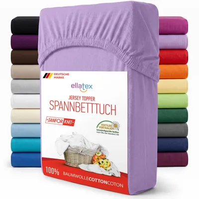 Produktbild von EllaTex Jersey Topper Spannbettlaken 180x200–200x200 Baumwolle – weich, elastisch & atmungsaktiv, Spannbetttuch für Topper, in Farbe: Lila
