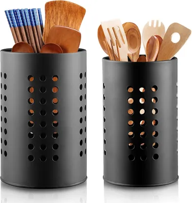 Besteckkorb 2er-Set Edelstahl schwarz 16,5x10 & 18x12 cm