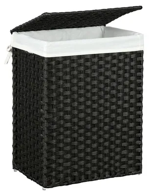 Obrázek produktu pro Koš na prádlo z polyratanu – černý – 46 x 33 x 60 cm