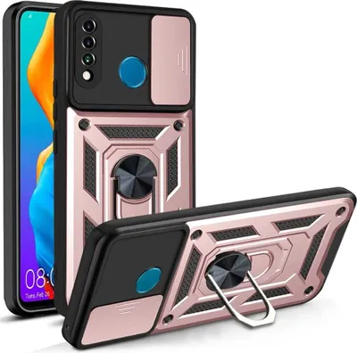 Produktbild von Huawei P30 Lite Hülle mit 360° Drehbarer Magnetische Ring Ständer Halter Dia Kameraschutz TPU Bumper Silikon Schutzhülle für Huawei P30 Lite Rosa