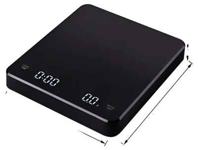 Obrázok produktu pre Elektronická váha na kávu, LED displej, funkcia časovača, čierna, kapacita 3 kg, presnosť 0,1 g
