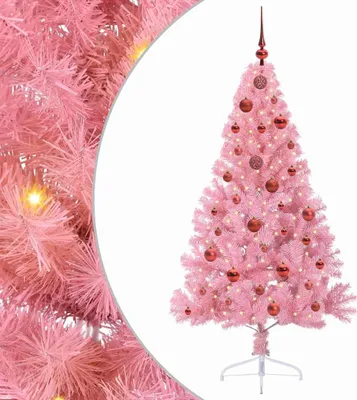 Obrázek produktu pro vidaXL Umělý předsvětlený vánoční stromek růžový 150 cm PVC