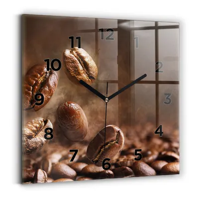 Produktbild von Wallfluent Wanduhr – Stilles Quarzuhrwerk - Uhr Dekoration Wohnzimmer Schlafzimmer Küche - Zifferblatt - schwarze Zeiger - 30x30 cm - Kaffeebohnen