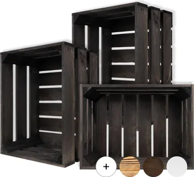 Image de Creative Deco Lot de 3 Caisse en Bois Noir 40 x 30 x 23 cm Caisse Rangement Bois