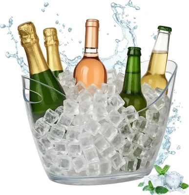 Produktbild von Relaxdays Getränkekühler, 6l Partywanne, Sekt, Bier, Wein kühlen, Kunststoff, HxBxT: 25,5 x 34,5 x 26 cm, transparent