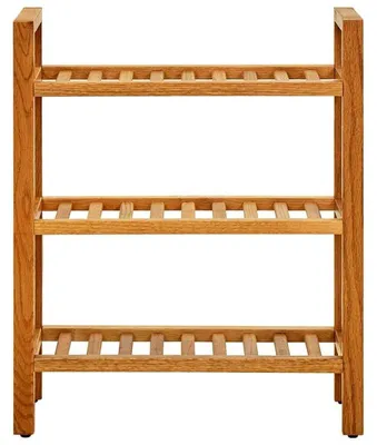 Zdjęcie produktu dla Półka na buty, otwarta, z 3 półkami wykonanymi z litego dębu, wymiary 50x27x60 cm, kolor brązowy, idealna do sypialni i przedpokoju