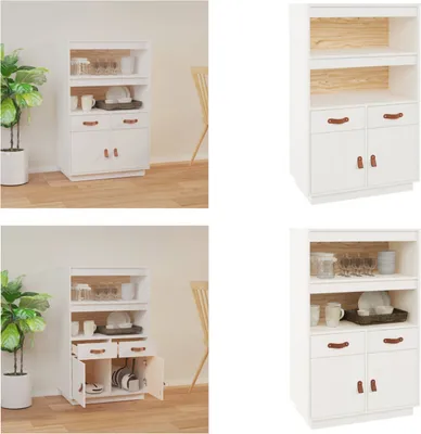 Produktbild von vidaXL Highboard Weiß 67x40x108,5 cm Massivholz Kiefer - Highboard - Highboards - Highboard Holz - Sideboard