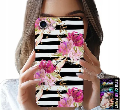 Produktbild von Etui Do Iphone 17E - Kwiatki W Czarno - Białe Paski Wzory