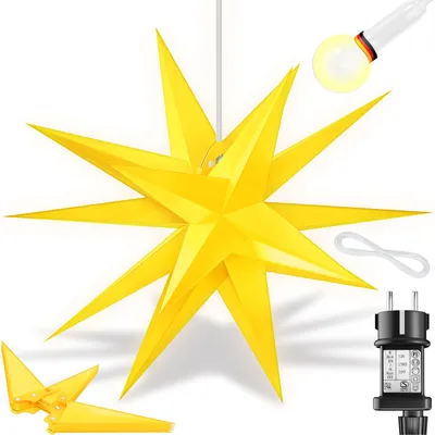 Produktbild von KESSER® Leuchtstern 3D, LED Weihnachtsstern mit Timer für innen und außen, Adventsstern Beleuchtet hängend Stern + Warmweiß Licht