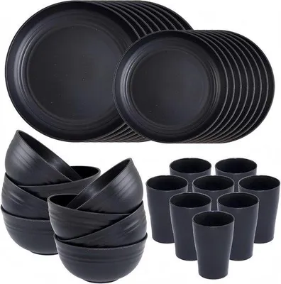 Immagine prodotto di Set di stoviglie Ibendoa® da 32 pezzi per 8 persone – set in plastica PP resistente alla rottura, composto da: 8 piatti da 25 cm, 8 piatti da 20 cm, 8 ciotole da 720 ml, 8 bicchieri da 360 ml, adatto per lavastoviglie e microonde, privo di BPA, ideale per campeggio e picnic