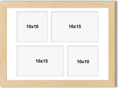 Produktbild von aFFa frames Tisar, Bilderrahmen aus Holz, Acrylglasfront, Mehrfach Bilderrahmen, Bildergalerie, Fotogalerie mit Passepartout, 4 Foto-Ausschnitten für 2 Fotos 10x15 cm und 2 Fotos 10x10 cm Naturbelassen, 24x30 cm