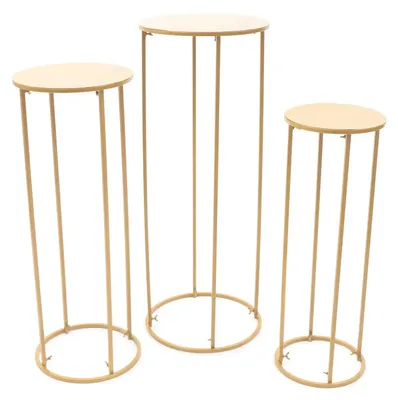 Immagine prodotto di Decorazioni per tavolo da matrimonio, set da 3 pezzi: supporto per fiori a colonna, pilastro in metallo per piante, forma cilindrica rotonda, supporto centrale per tavolo, colore oro