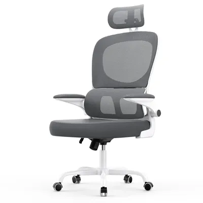 Immagine prodotto di Sedia da ufficio ergonomica con poggiatesta e braccioli regolabili, schienale reclinabile a 120°, supporto lombare autoadattante, grigio scuro