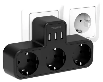 Obrázok produktu pre Tessan TS-323 Čierna napájacia lišta 6 zásuviek 3x USB A